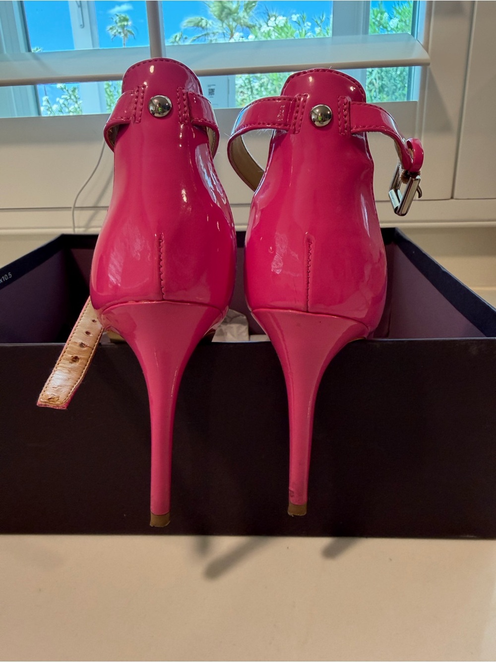Enzo Angiolini Hot Pink Patent Ankle-Strap Heels - Picture 4 of 6